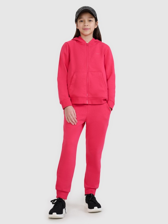 Dziewczęca bluza dresowa rozpinana z kapturem 4F 4FJWSS25TSWSF1706 - różowa