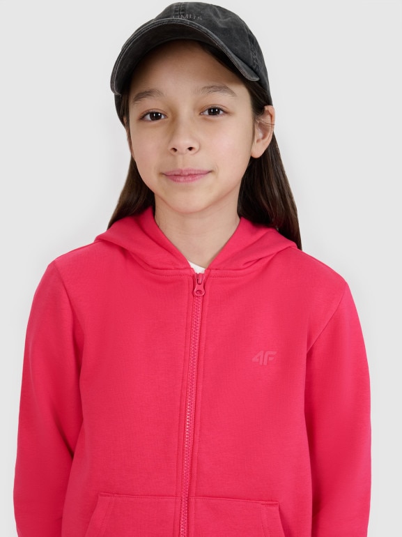 Dziewczęca bluza dresowa rozpinana z kapturem 4F 4FJWSS25TSWSF1706 - różowa