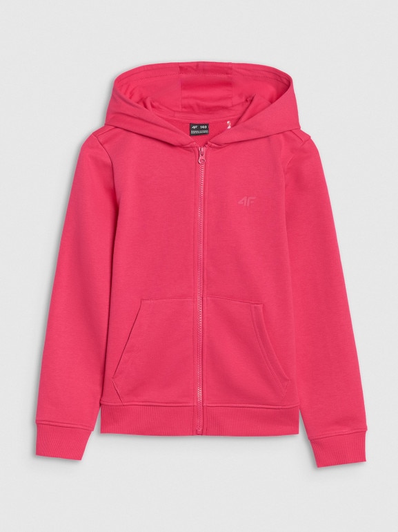 Dziewczęca bluza dresowa rozpinana z kapturem 4F 4FJWSS25TSWSF1706 - różowa