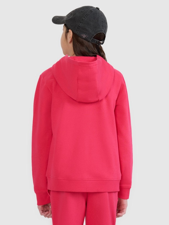 Dziewczęca bluza dresowa rozpinana z kapturem 4F 4FJWSS25TSWSF1706 - różowa