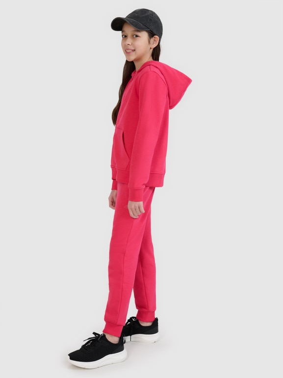 Dziewczęca bluza dresowa rozpinana z kapturem 4F 4FJWSS25TSWSF1706 - różowa