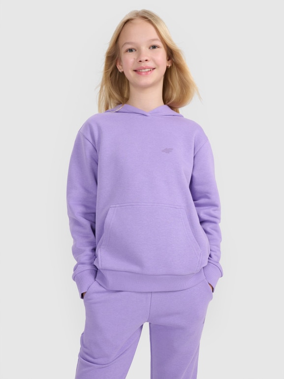 Dziewczęca bluza dresowa nierozpinana z kapturem 4F 4FJWSS25TSWSF1707 - fioletowa