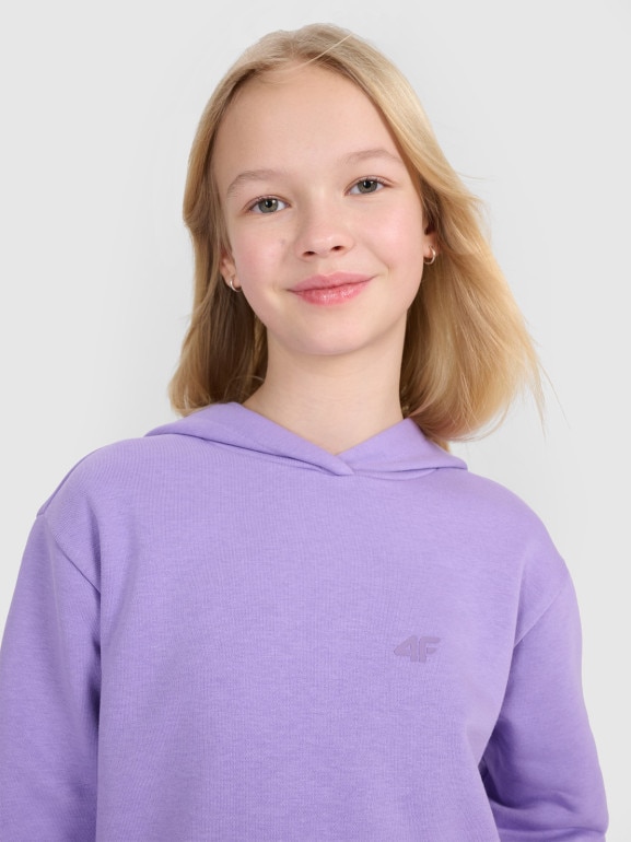Dziewczęca bluza dresowa nierozpinana z kapturem 4F 4FJWSS25TSWSF1707 - fioletowa