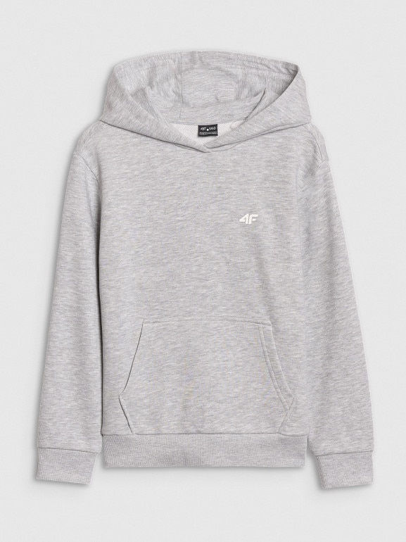 Dziewczęca bluza dresowa nierozpinana z kapturem 4F 4FJWSS25TSWSF1707 - szara