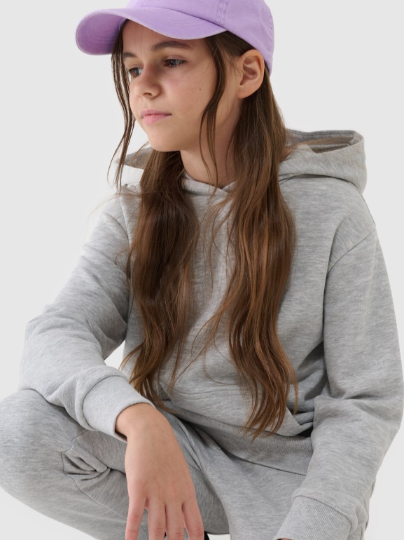 Dziewczęca bluza dresowa nierozpinana z kapturem 4F 4FJWSS25TSWSF1707 - szara