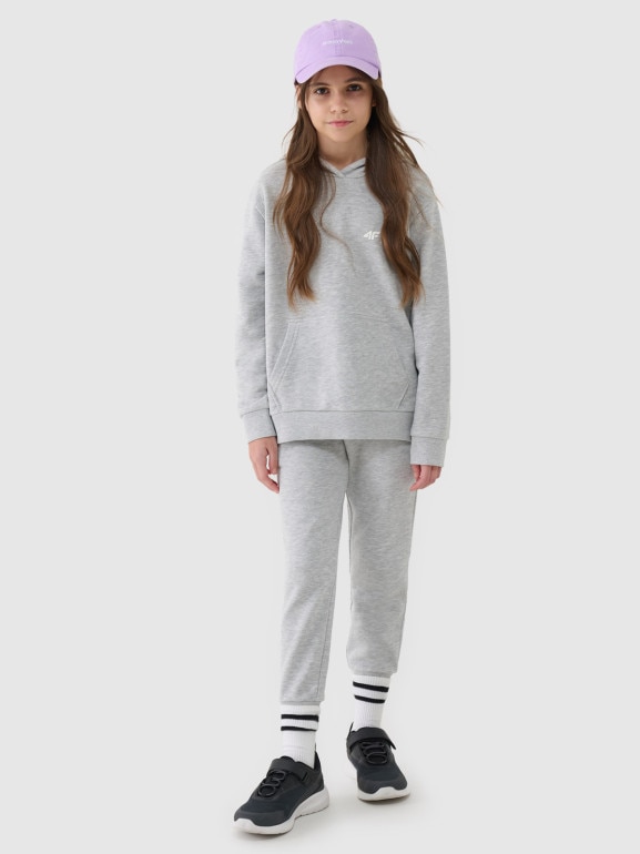 Dziewczęca bluza dresowa nierozpinana z kapturem 4F 4FJWSS25TSWSF1707 - szara