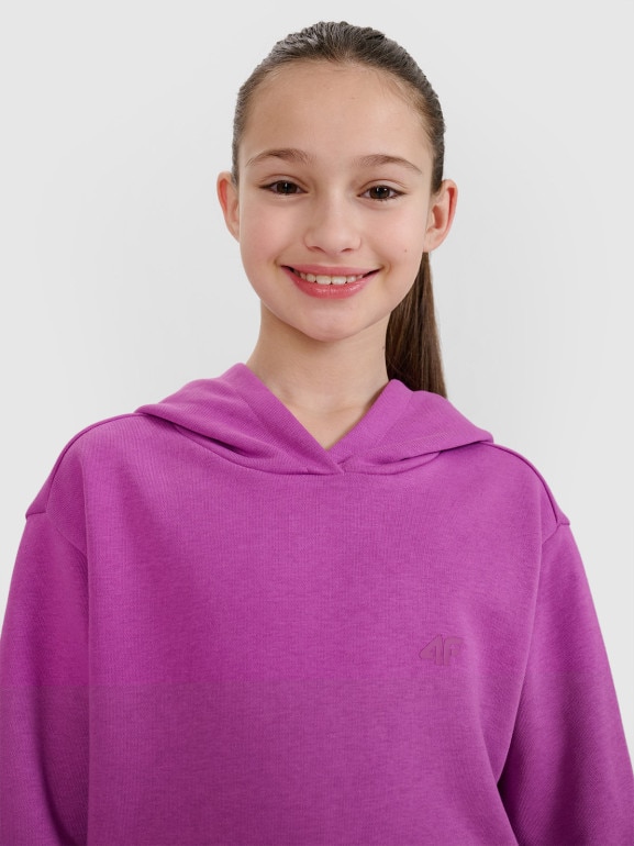 Dziewczęca bluza dresowa nierozpinana z kapturem 4F 4FJWSS25TSWSF1707 - fioletowa