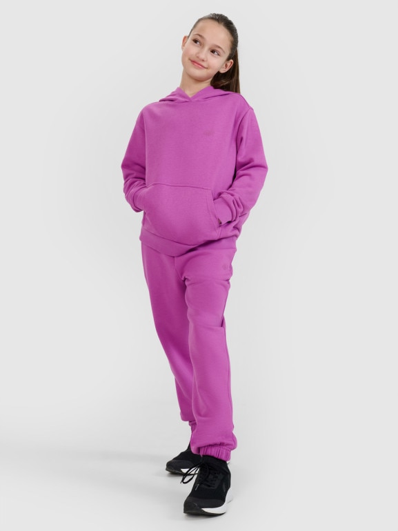 Dziewczęca bluza dresowa nierozpinana z kapturem 4F 4FJWSS25TSWSF1707 - fioletowa