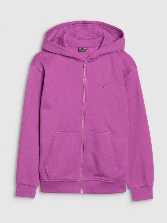 Dziewczęca bluza dresowa z kapturem rozpinana 4F 4FJWSS25TSWSF1853 - fioletowa