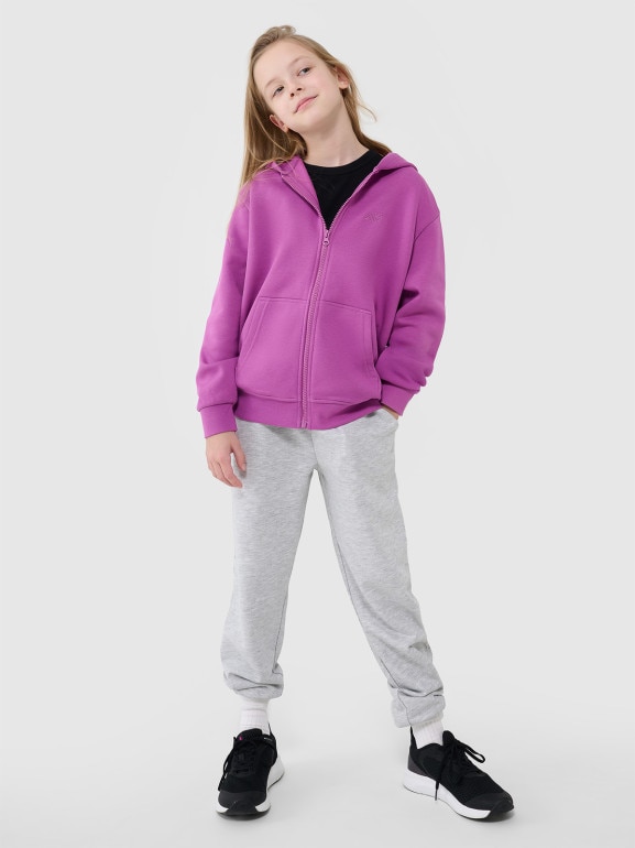 Dziewczęca bluza dresowa z kapturem rozpinana 4F 4FJWSS25TSWSF1853 - fioletowa