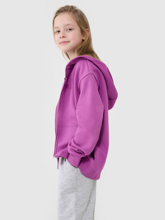 Dziewczęca bluza dresowa z kapturem rozpinana 4F 4FJWSS25TSWSF1853 - fioletowa