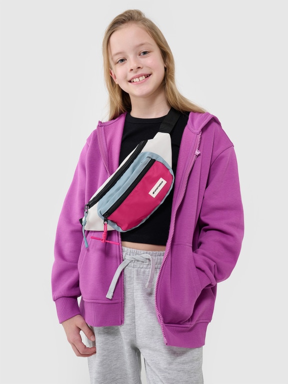 Dziewczęca bluza dresowa z kapturem rozpinana 4F 4FJWSS25TSWSF1853 - fioletowa