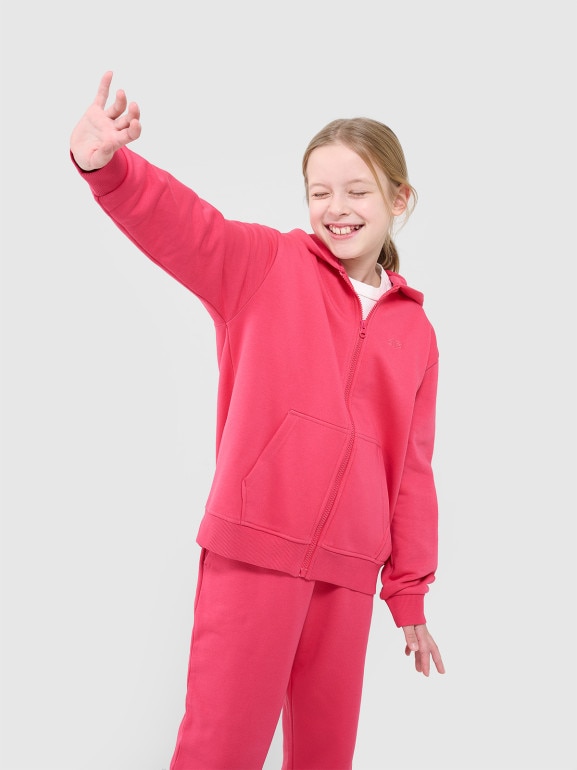 Dziewczęca bluza dresowa z kapturem rozpinana 4F 4FJWSS25TSWSF1853 - różowa