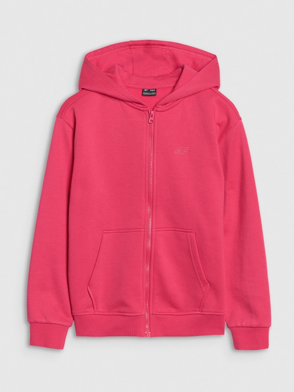 Dziewczęca bluza dresowa z kapturem rozpinana 4F 4FJWSS25TSWSF1853 - różowa