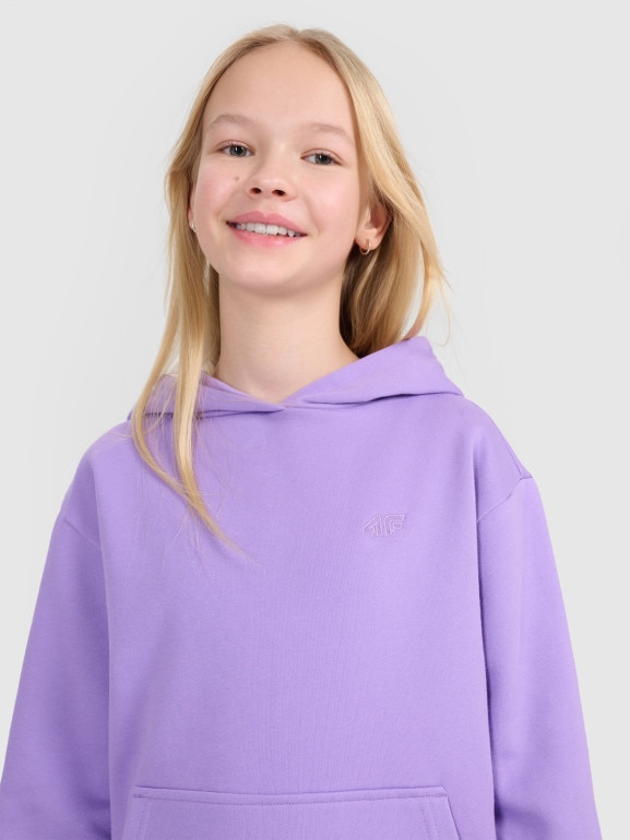 Dziewczęca bluza dresowa nierozpinana bez kaptura 4F 4FJWSS25TSWSF1854 - fioletowa