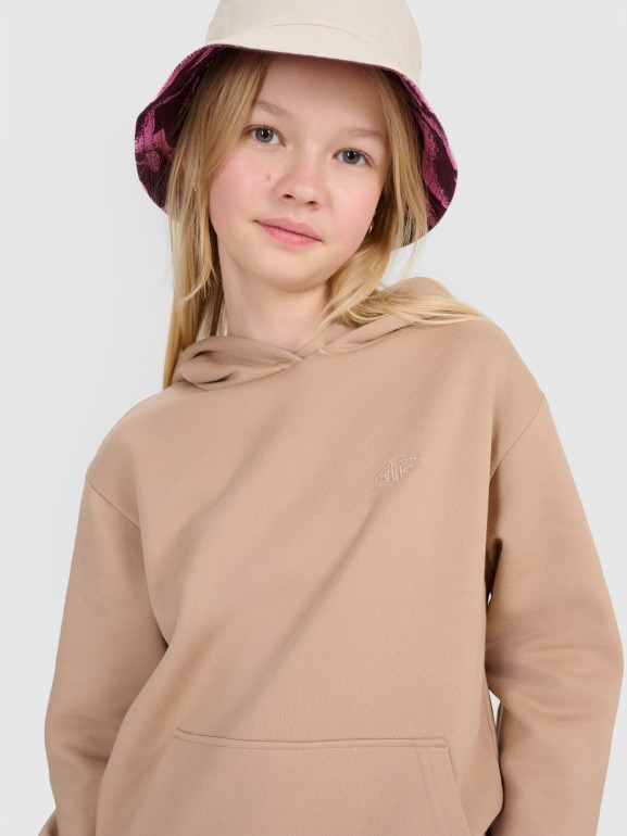 Dziewczęca bluza dresowa nierozpinana bez kaptura 4F 4FJWSS25TSWSF1854 - beżowa