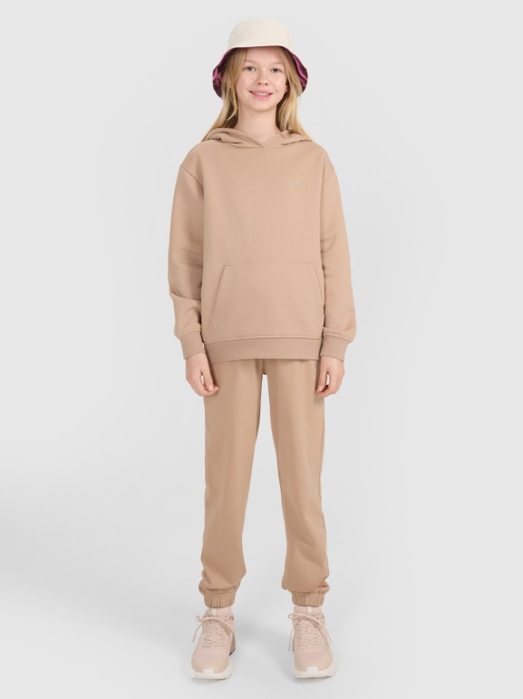 Dziewczęca bluza dresowa nierozpinana bez kaptura 4F 4FJWSS25TSWSF1854 - beżowa