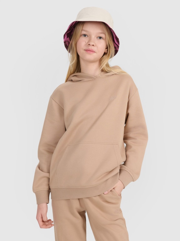 Dziewczęca bluza dresowa nierozpinana bez kaptura 4F 4FJWSS25TSWSF1854 - beżowa