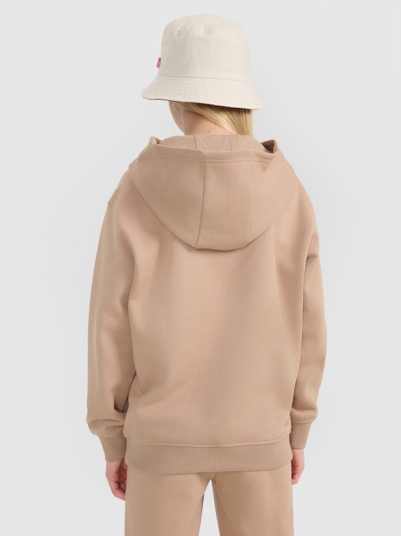Dziewczęca bluza dresowa nierozpinana bez kaptura 4F 4FJWSS25TSWSF1854 - beżowa