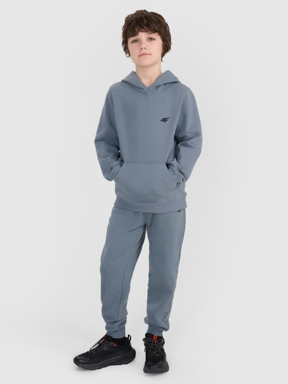 Chłopięca bluza dresowa nierozpinana z kapturem 4F 4FJWSS25TSWSM1715 - niebieska