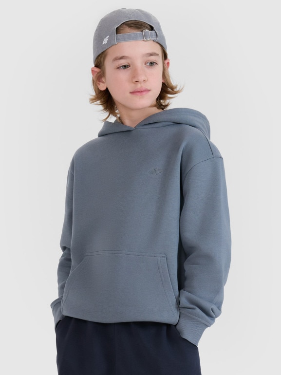 Chłopięca bluza z kapturem nierozpinana 4F 4FJWSS25TSWSM1852 - turkusowa