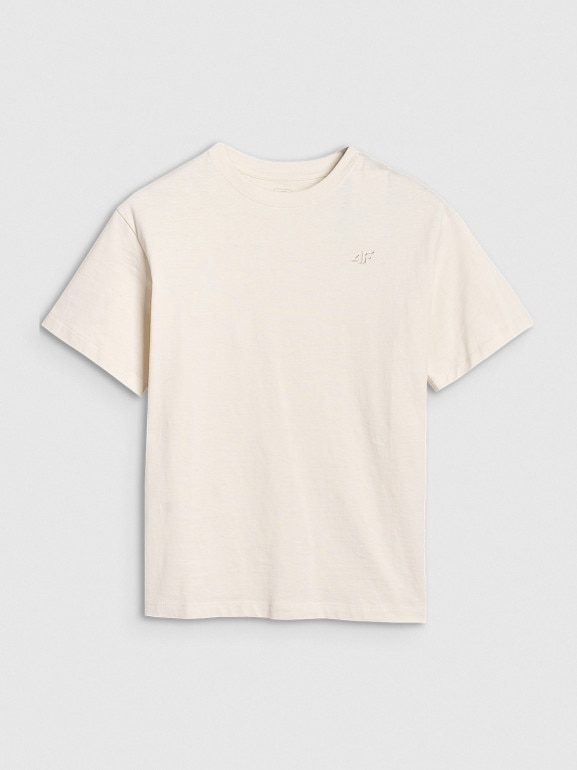 Dziewczęcy t-shirt oversize 4F 4FJWSS25TTSHF1851 - beżowy
