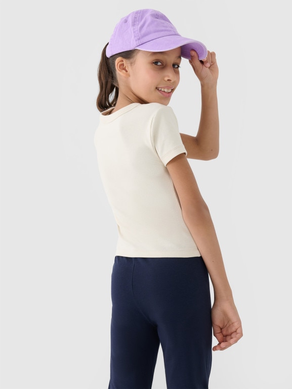 Dziewczęcy top basic t-shirt 4F 4FJWSS25TTSHF1852 - beżowy