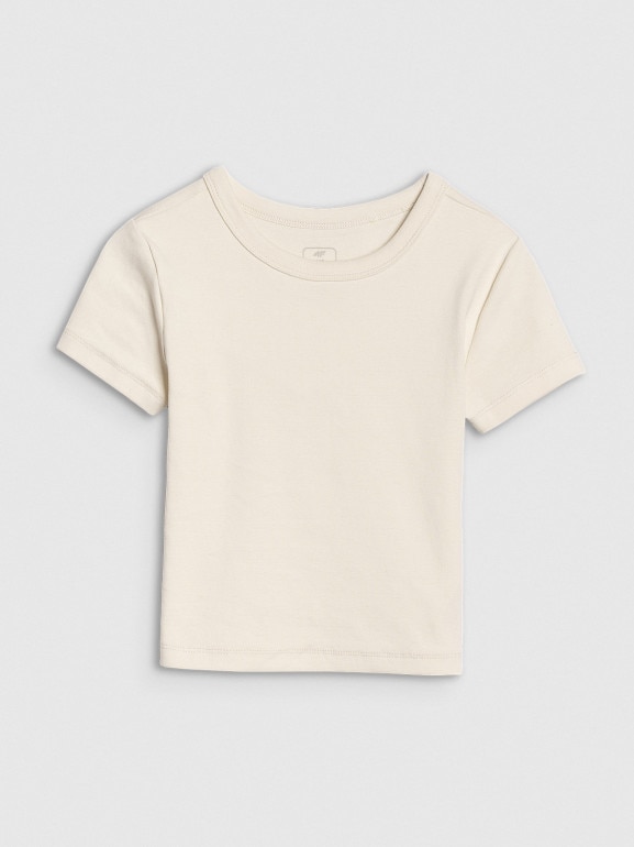 Dziewczęcy top basic t-shirt 4F 4FJWSS25TTSHF1852 - beżowy