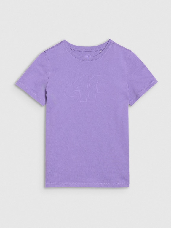 Dziewczęcy t-shirt z nadrukiem 4F 4FJWSS25TTSHF2176 - fioletowy