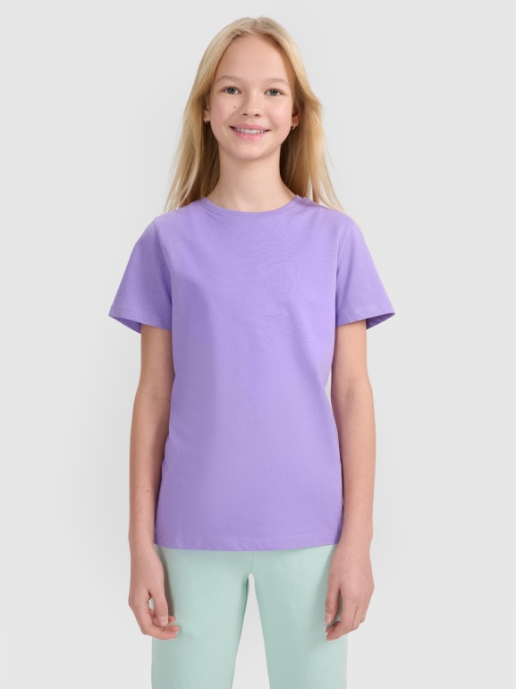 Dziewczęcy t-shirt z nadrukiem 4F 4FJWSS25TTSHF2176 - fioletowy