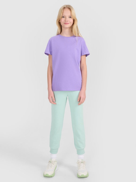 Dziewczęcy t-shirt z nadrukiem 4F 4FJWSS25TTSHF2176 - fioletowy