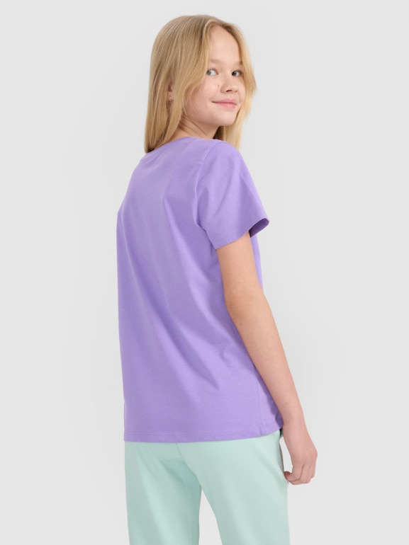 Dziewczęcy t-shirt z nadrukiem 4F 4FJWSS25TTSHF2176 - fioletowy