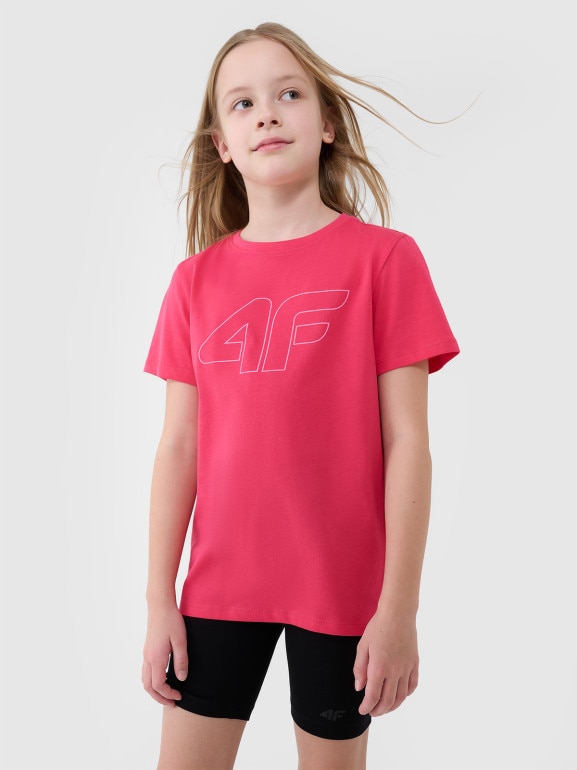 Dziewczęcy t-shirt z nadrukiem 4F 4FJWSS25TTSHF2176 - różowy