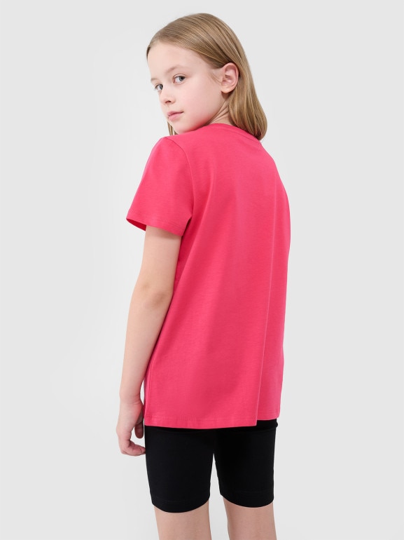 Dziewczęcy t-shirt z nadrukiem 4F 4FJWSS25TTSHF2176 - różowy
