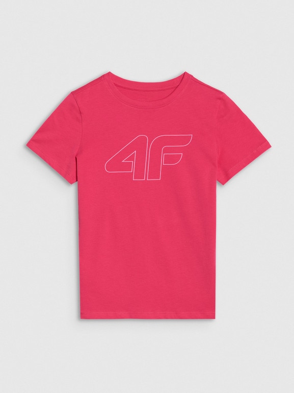 Dziewczęcy t-shirt z nadrukiem 4F 4FJWSS25TTSHF2176 - różowy