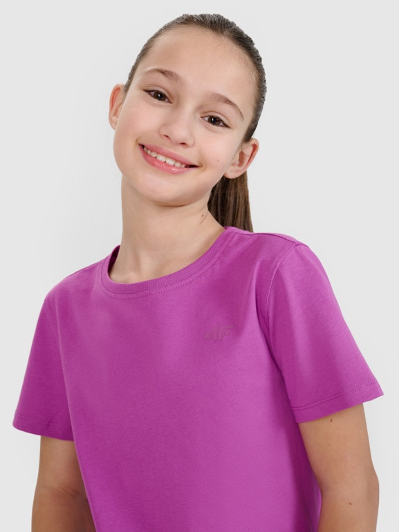 Dziewczęcy t-shirt basic 4F 4FJWSS25TTSHF2177 - fioletowy