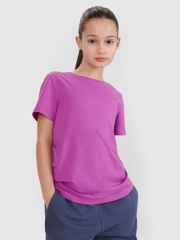 Dziewczęcy t-shirt basic 4F 4FJWSS25TTSHF2177 - fioletowy