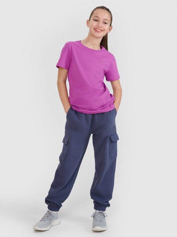 Dziewczęcy t-shirt basic 4F 4FJWSS25TTSHF2177 - fioletowy