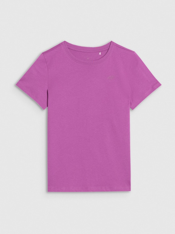 Dziewczęcy t-shirt basic 4F 4FJWSS25TTSHF2177 - fioletowy