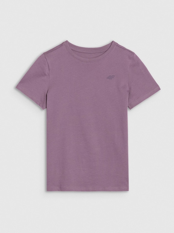 Dziewczęcy t-shirt basic 4F 4FJWSS25TTSHF2177 - fioletowy