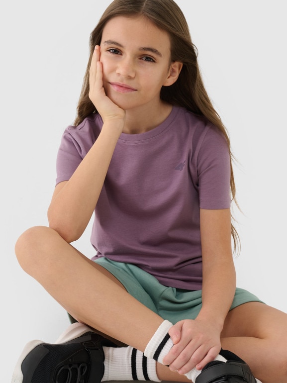 Dziewczęcy t-shirt basic 4F 4FJWSS25TTSHF2177 - fioletowy