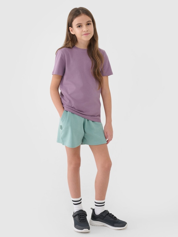 Dziewczęcy t-shirt basic 4F 4FJWSS25TTSHF2177 - fioletowy