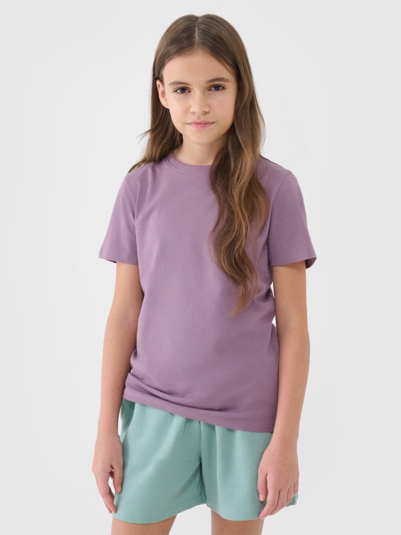 Dziewczęcy t-shirt basic 4F 4FJWSS25TTSHF2177 - fioletowy