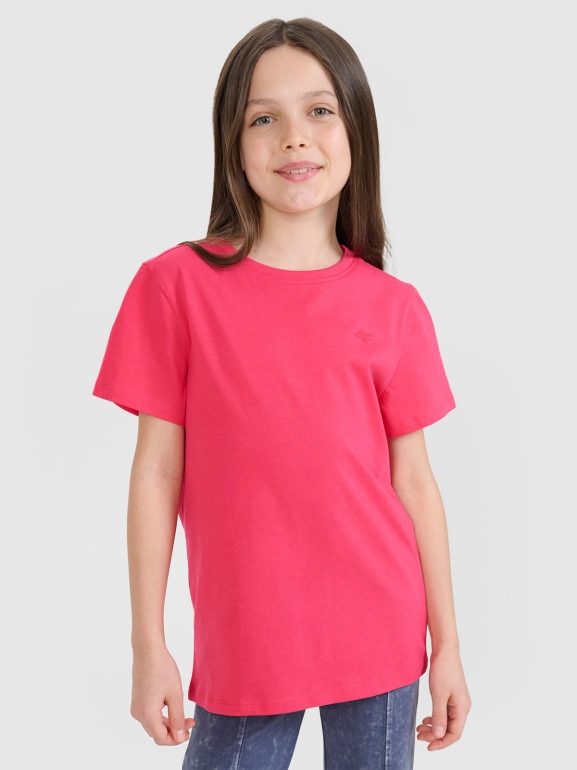 Dziewczęcy t-shirt basic 4F 4FJWSS25TTSHF2177 - różowy