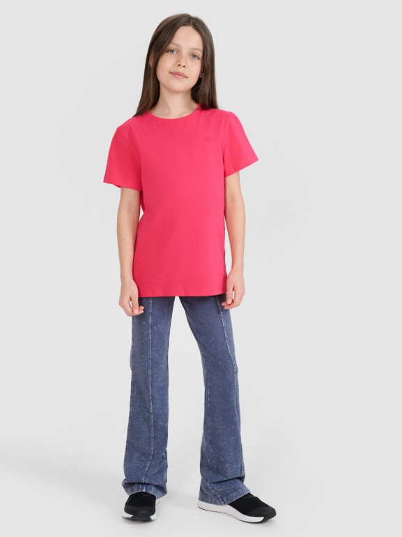 Dziewczęcy t-shirt basic 4F 4FJWSS25TTSHF2177 - różowy