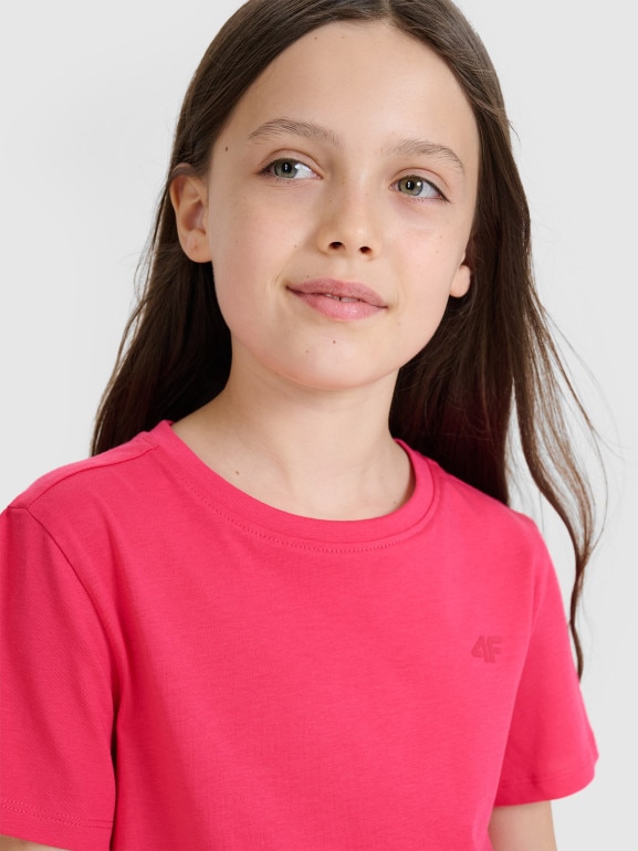 Dziewczęcy t-shirt basic 4F 4FJWSS25TTSHF2177 - różowy