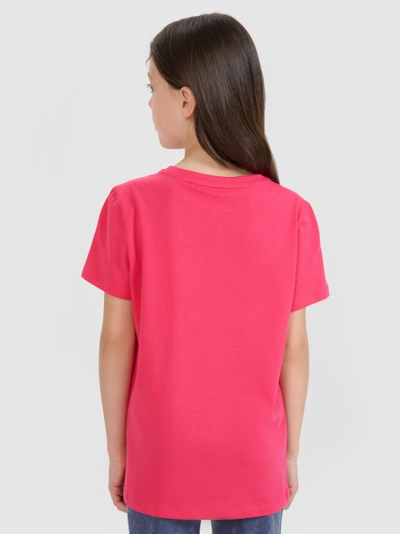 Dziewczęcy t-shirt basic 4F 4FJWSS25TTSHF2177 - różowy