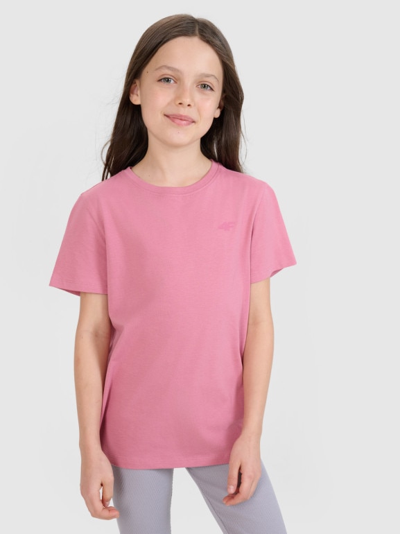 Dziewczęcy t-shirt basic 4F 4FJWSS25TTSHF2177 - różowy