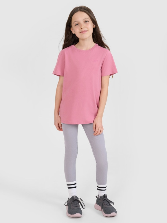Dziewczęcy t-shirt basic 4F 4FJWSS25TTSHF2177 - różowy