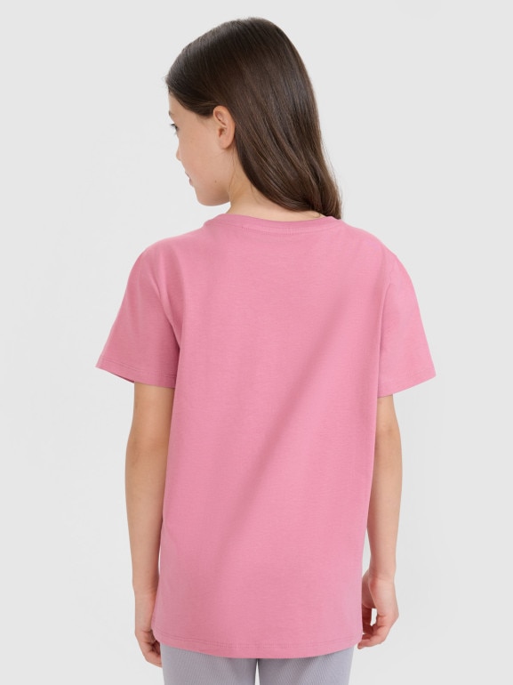 Dziewczęcy t-shirt basic 4F 4FJWSS25TTSHF2177 - różowy